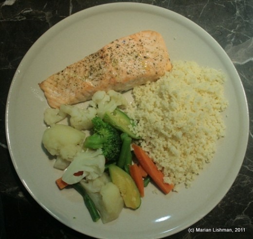 Oven Baked Salmon with Fresh Vegetables and Couscous