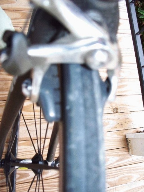 Notice the very thin gap between brake pad and rim.