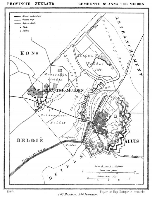 1865 map showing Sint Anna ter Muiden