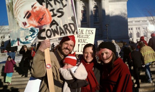 The author and his family protesting the illegal actions and fallacious rhetoric of Wisconsin Governor Scott Walker