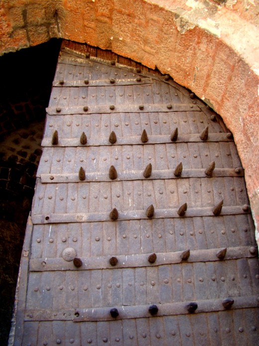 The main gate with iron spikes to stop the invading elephants