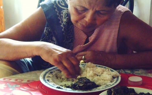 My Mother sampling my dish...