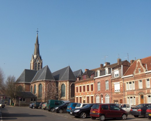 Bousbecque, France, with its 15th century St. Martin's church and 19th century tower.
