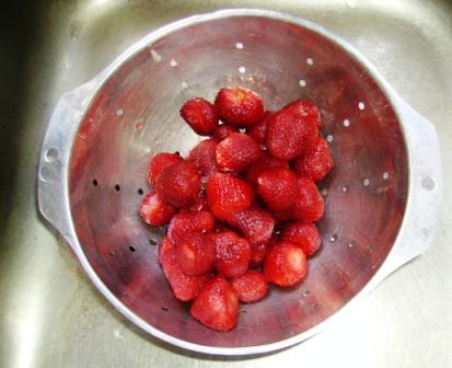Defreeze the strawberries in a sift so the water can run off