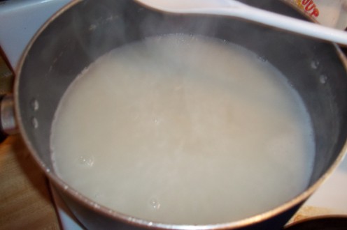 Flour and water mixture added to boiling water