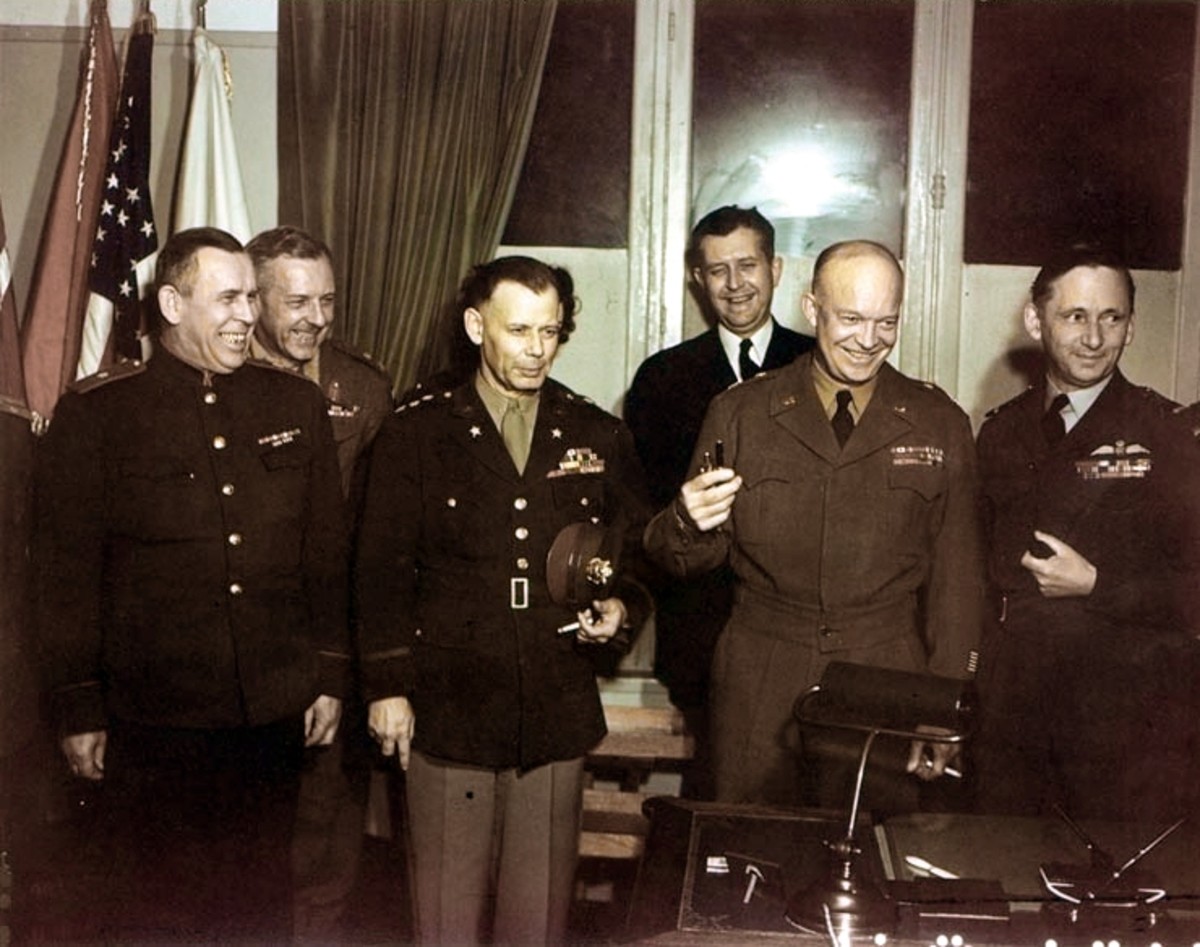 General Eisenhower with Allied commanders, Reims, May 7, 1945