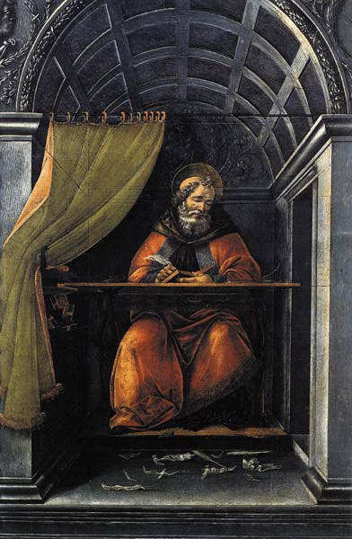 St. Augustine in His Cell, by the Italian Renaissance master Sandro Botticelli, around 1490-1494. It is housed in the Uffizi, in Florence.Imge via Wikipedia