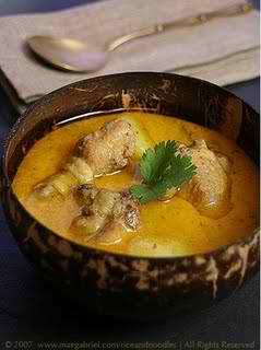 CHICKEN CURRY - a popular dish in most eastern countries, is prepared in Mindanao with taro in a stinging spicy curry saucE