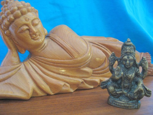 The reclining Buddah checks out Durga Hindu Earth mother who eats her children