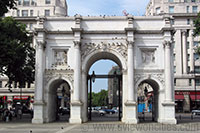 At the north-east corner of Hyde Park is the Marble Arch.