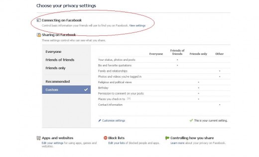 Facebook Privacy page