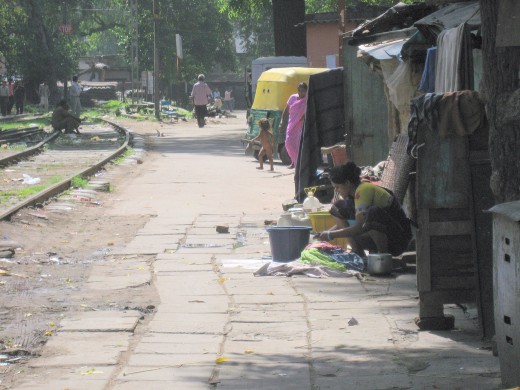 A poor neighbourhood with garbage on the street