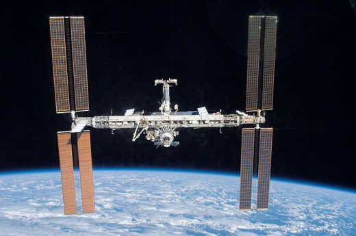 International Space Station moves away from the Space Shuttle Atlantis. 