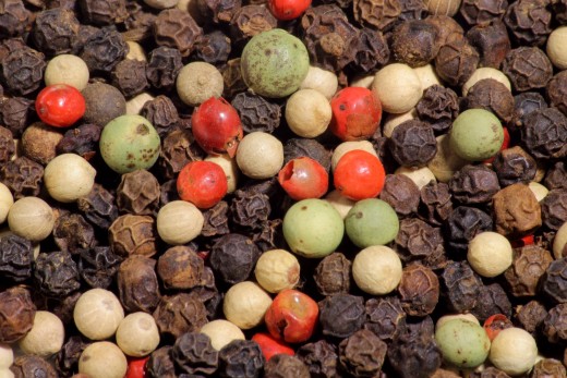 The different colors of peppercorns