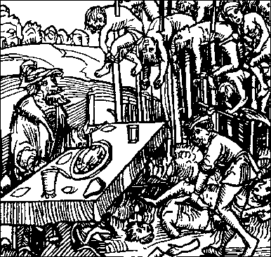 Woodcut of Vlad III the Impaler at work. 