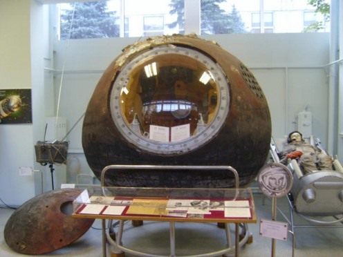 Vostok I capsule used by Yuri Gagarin in first space flight. Now on display at the RKK Energiya Museum outside of Moscow. |Source Siefkin, D.R. Date July 20, 2010 Image from Wikipedia