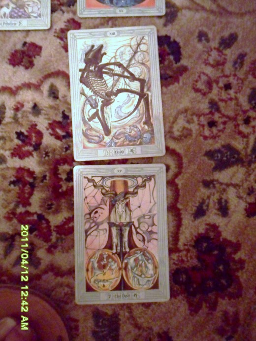 The bottom card, represents my influence on the situation.  The card above represents the influence of others around me on my question 