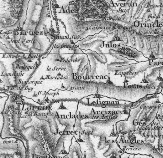 19th century map of Lourdes and Lourdes East, by Cassini