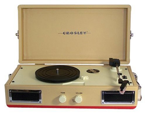 Crosley CR40, 1960s style portable turntable in creamy light tan
