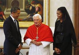 Barack and Michelle Obama meeting with the Pope