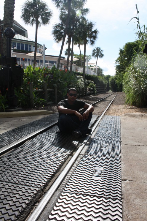 Me, sitting in the little train's path.