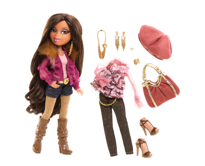 A Bratz Doll flaunts her short shorts and knee-high boots.