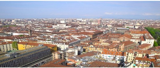view of Torino from Mole Antoinettana's ascensore