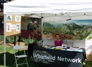 This canopy was used at a local  city Earth & Arts Day Festival. The display was about the value of trees. We put up photographs and a painting, and hung a tree branch from the canopy frame.