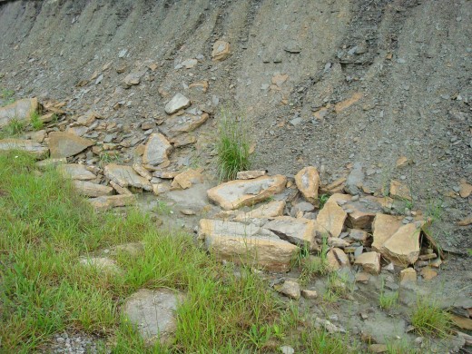Stone from a slide beside a highway