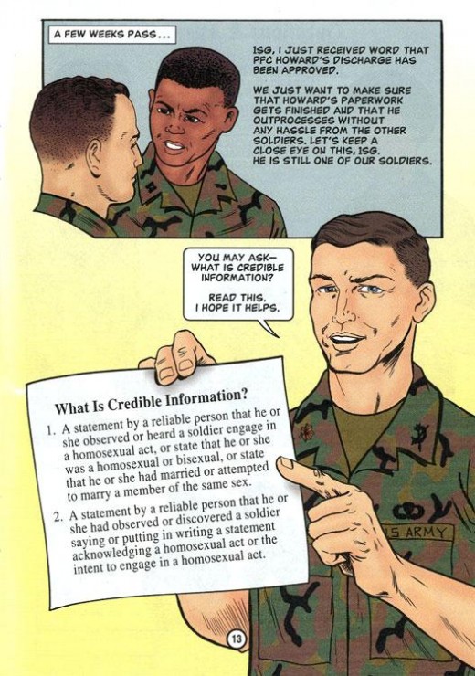 DIGNITY & RESPECT (2001) is a U.S. Army training guide on the homosexual conduct policy. PROBLEMS DEALT WITH: Homosexual conduct, evidence gathering and credible witnesses, admission of guilt, harassment, and additional 