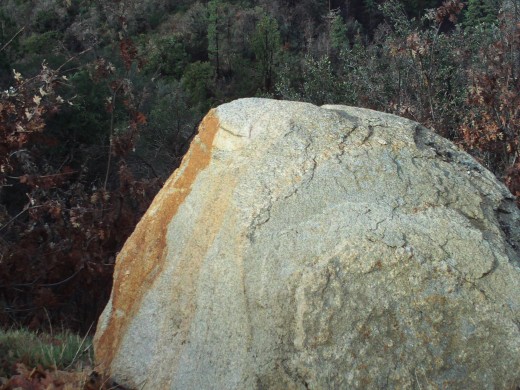 A boulder on the hillside.