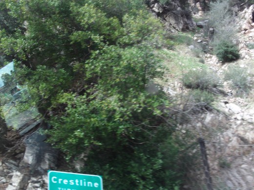 The Crestline exit sign on the way down Highway 18.