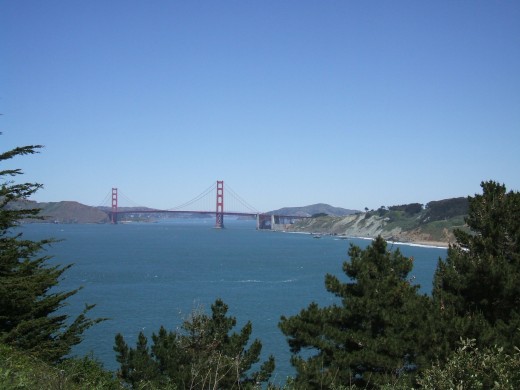 A view from Land's End ~ the famous Golden Gate Bridge with Baker Beach on the right.