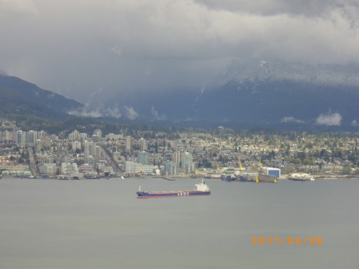 Looking toward North Vancouver over Burrard Inlet from atop the Lookout at Harbour Center.