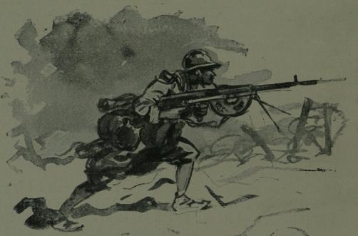 Illustration of the Chauchat machine rifle in action, dated 1922
