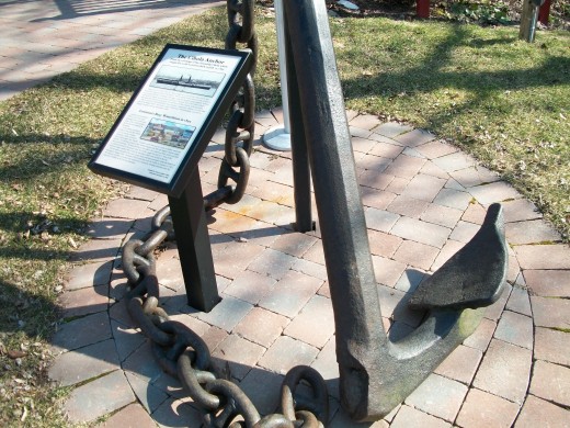 The anchor of the steamship 'Cibola', on display outside the Lewiston Historical Museum