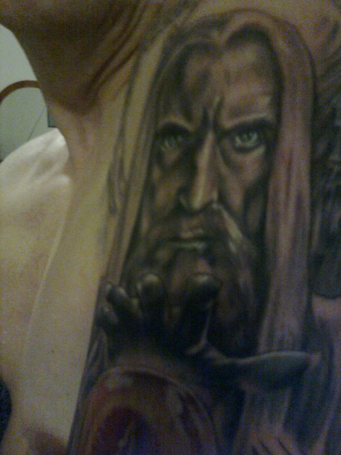 Saruman Tattoo (part of sleeve in progress) created by Adam Collings of New Wave Tattoo, London, UK