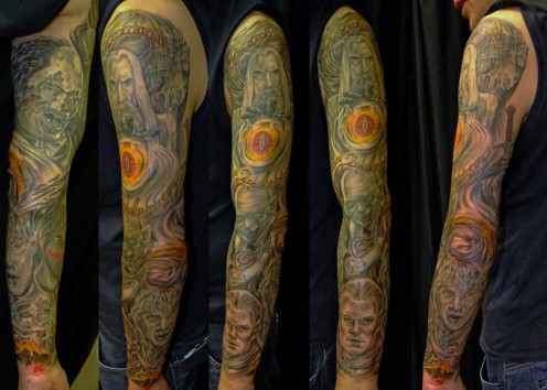 Lord of the rings sleeve created by Adam Collins of New Wave Tattoo, London, UK