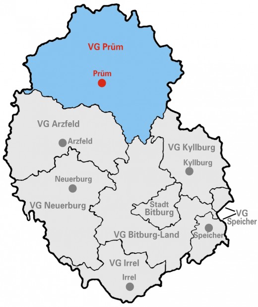 Map location of the Eifel district of Bitburg-Pruem, Rhineland-Palatinate