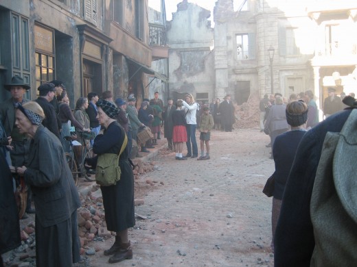 Child actor's on the set of the movie, "The Good German."