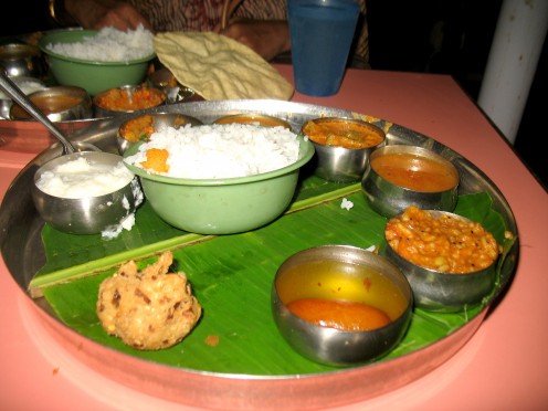 Rice with side dishes.