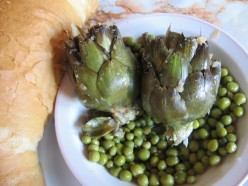 Stuffed Artichokes with Fresh Green Peas, a Healthy Mediterranean Style Dinner
