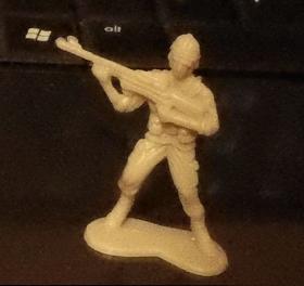 Another Shot, Using the Sony MHS-FS1 "Bloggie" Camera. Toy Soldier on Keyboard in Low Light.