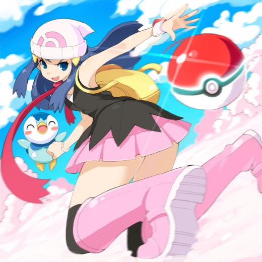 Dawn , with her pokemon piplip by her side engaging in a battle.
