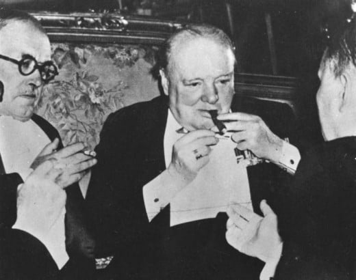 Prime Minister Winston Churchill Lighting Cigar at World War II Potsdam Conference