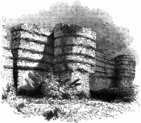 19th century engraving of the walls of Burgh Castle on the Norfolk/Suffolk border, from: Charles Knight, 'Old England: A Pictorial Museum (1845)