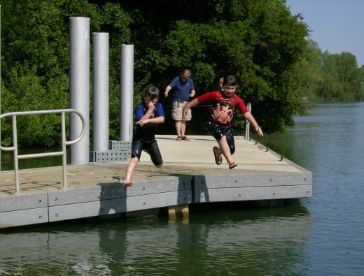 My boys jumping ino the Sacramento River from the boat dock at Lake Redding. One of our favorite things to do on a hot summer day.