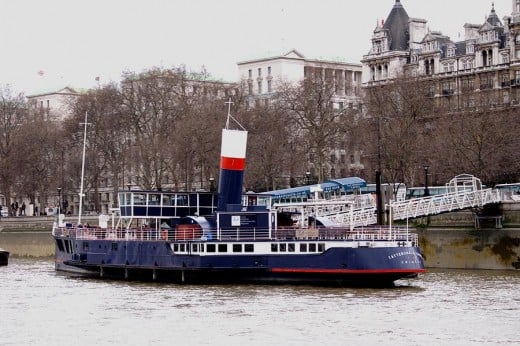 The Tattershall Castle on the Embankment, sister ship of the Lincoln Castle, the last working paddle steamer in Great Britain.