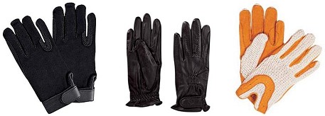 Pictured Left to Right: SSG Gripper Gloves, Unknown Traditional Style Show Gloves, Unknown Open-back Crochet Gloves 