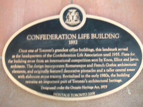 Historical plaque, Confederation Life Building, Richmond Street East, Toronto